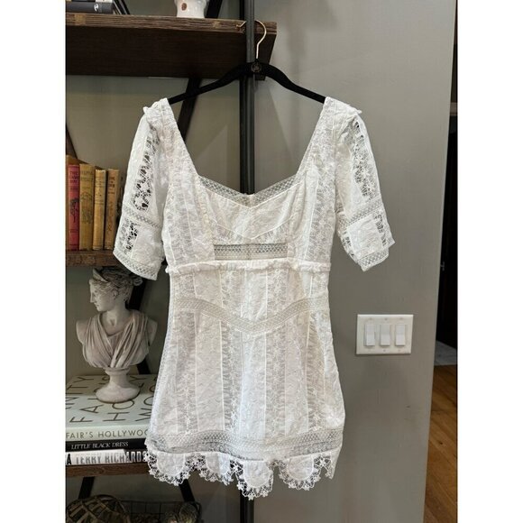 For Love & Lemons Amandine Embroidered Mini Dress Ivory Womens Size Small - Picture 8 of 12